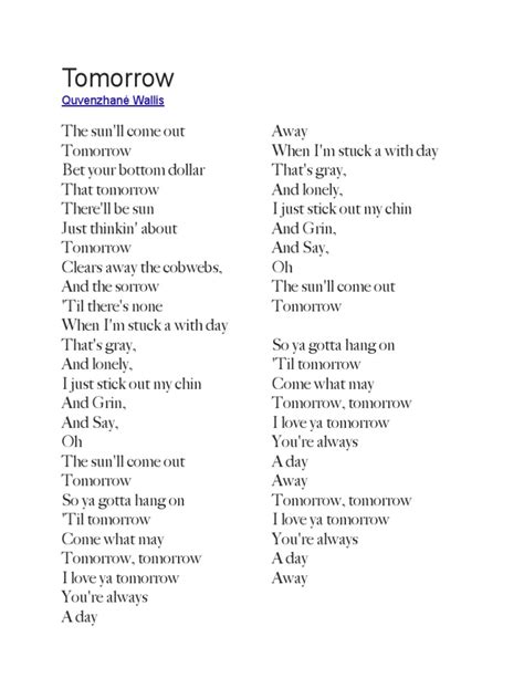 tomorrow lyrics from annie|Annie – Tomorrow .